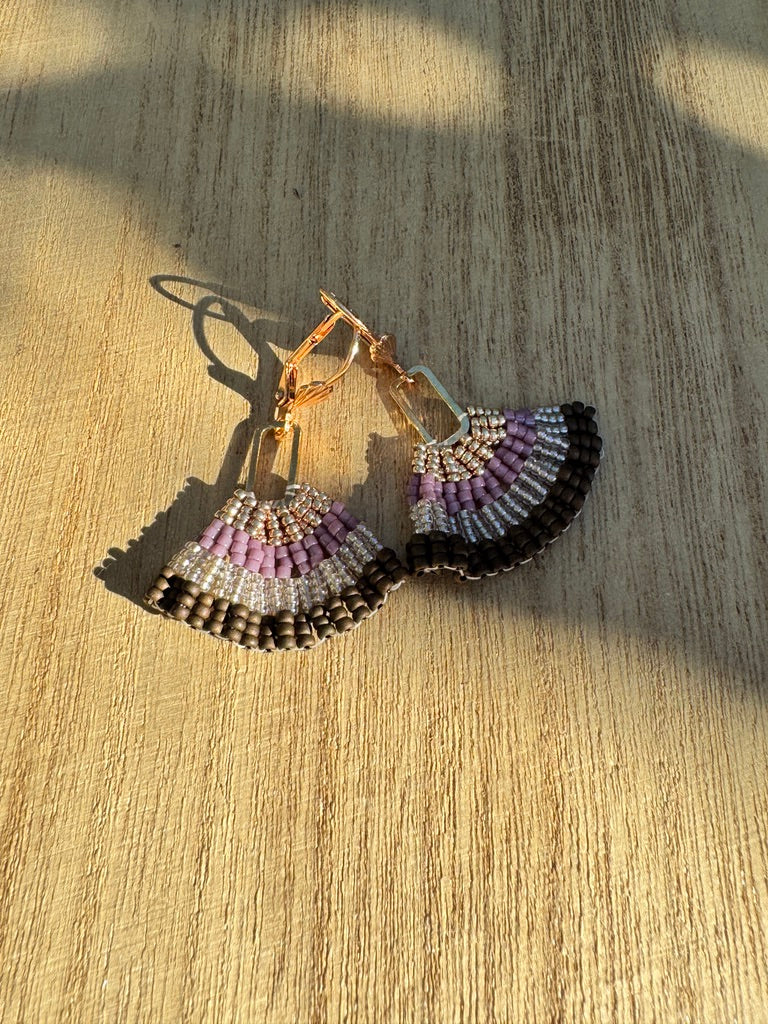 Autumn Fan Beaded Earrings – Transitional Fall Ribbon Fan Earrings