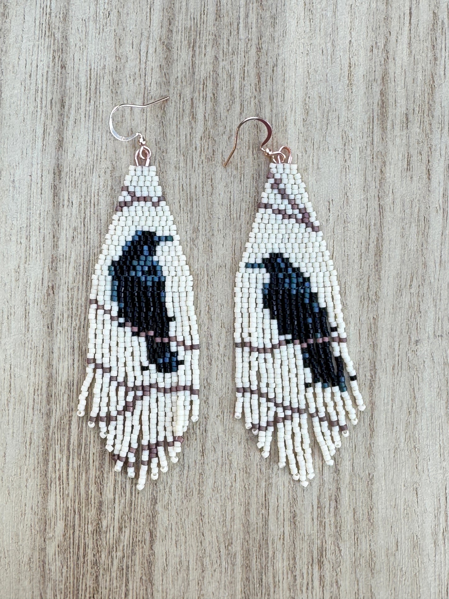 Raven Beaded Fringe Earrings – Gothic Nature Statement Jewelry