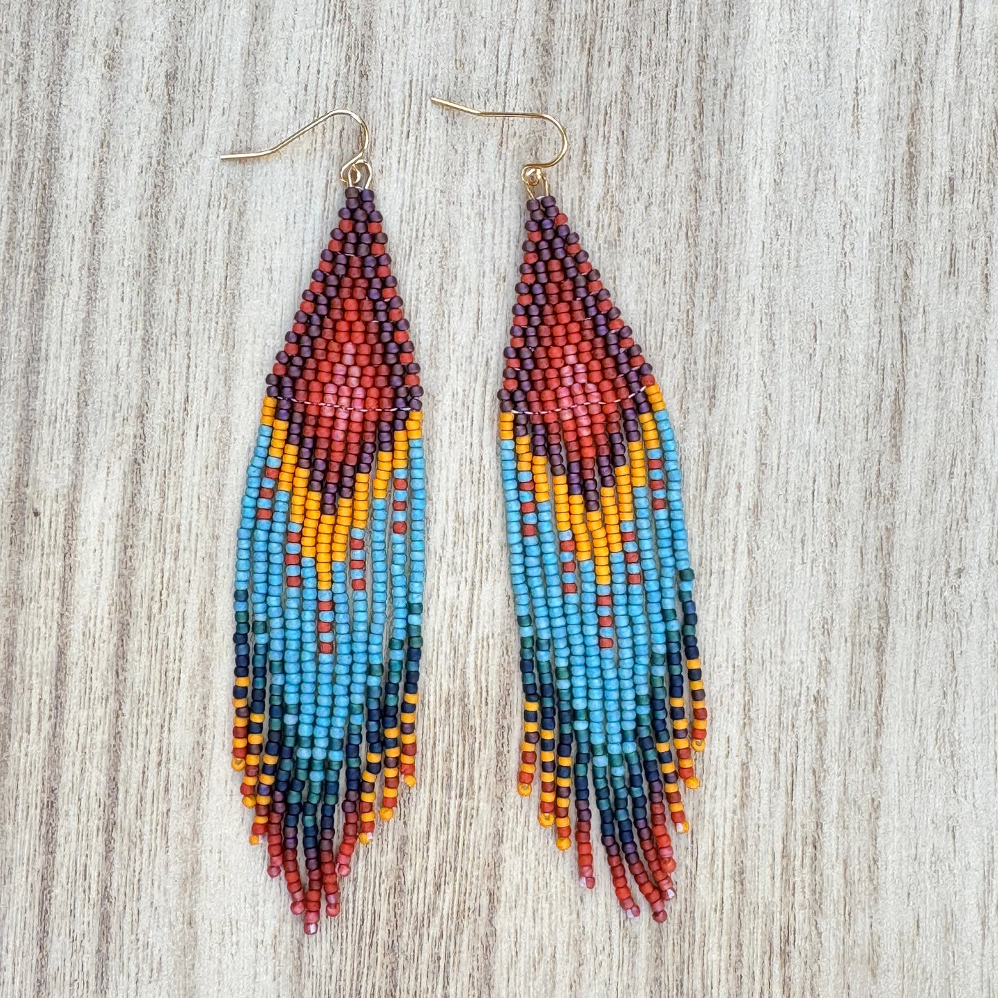 Autumn Beaded Fringe Earrings – Warm Fall Color Statement Dangles