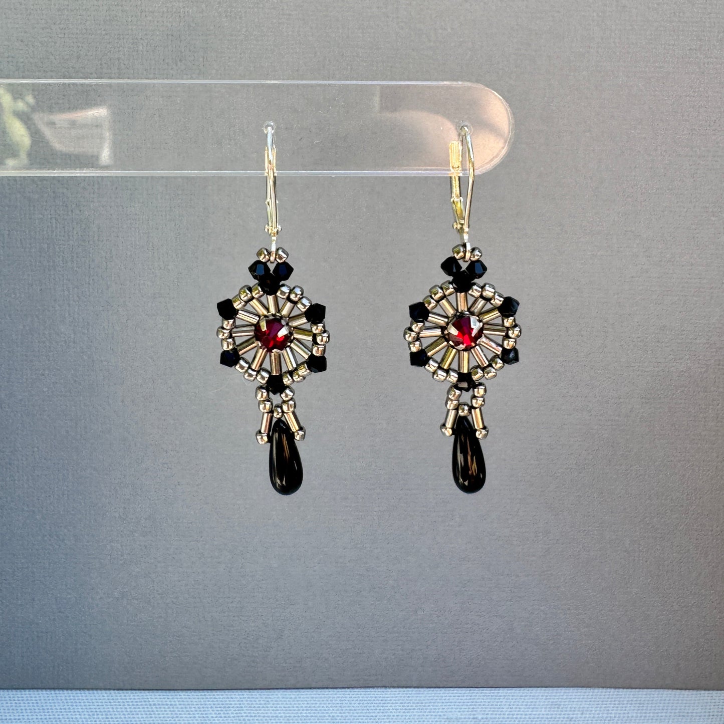 Black Velvet Oath – Victorian Gothic Red Crystal Dangle Earrings