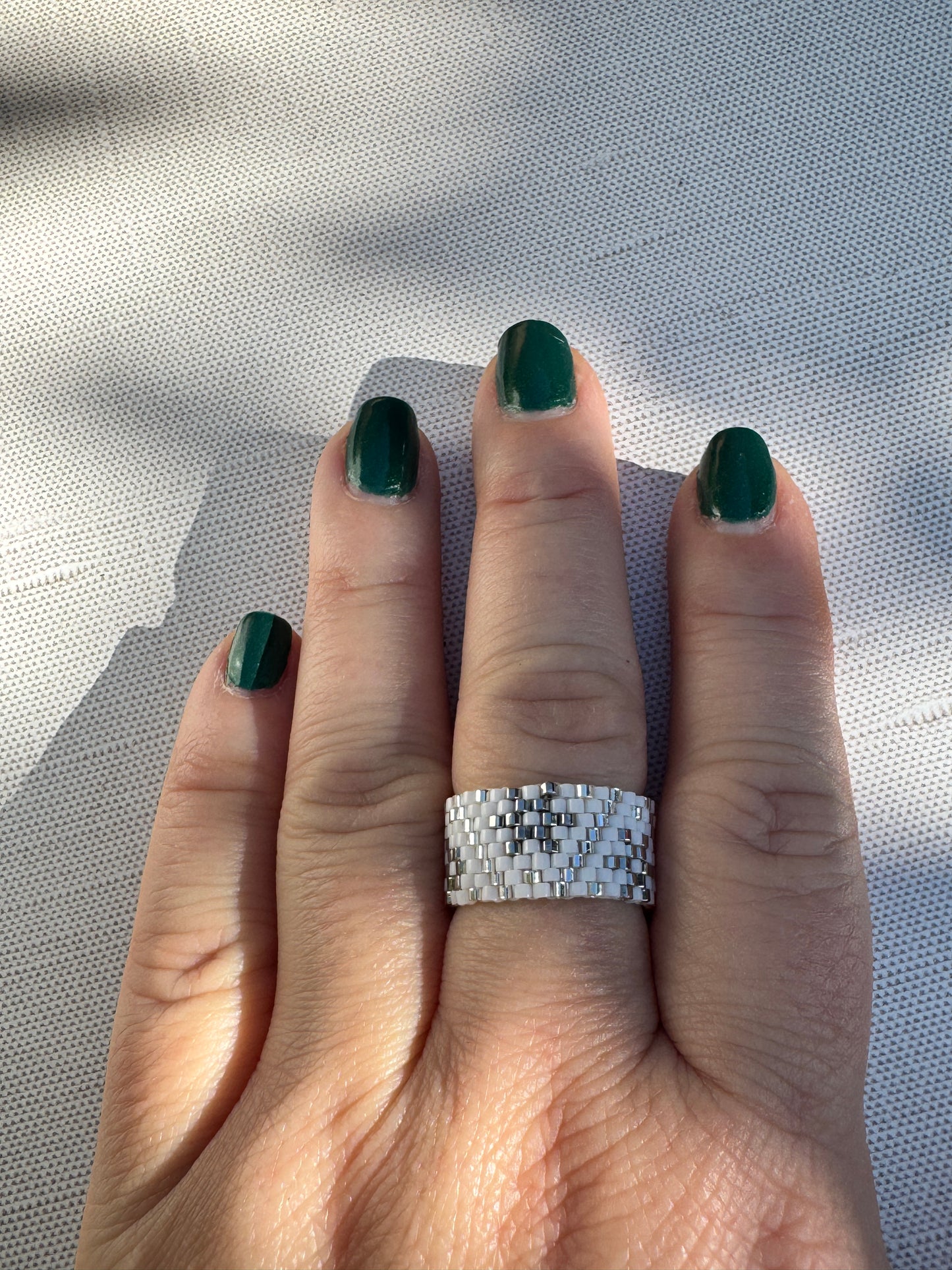 Beaded Snowflake Ring – Handmade Winter Seed Bead Ring