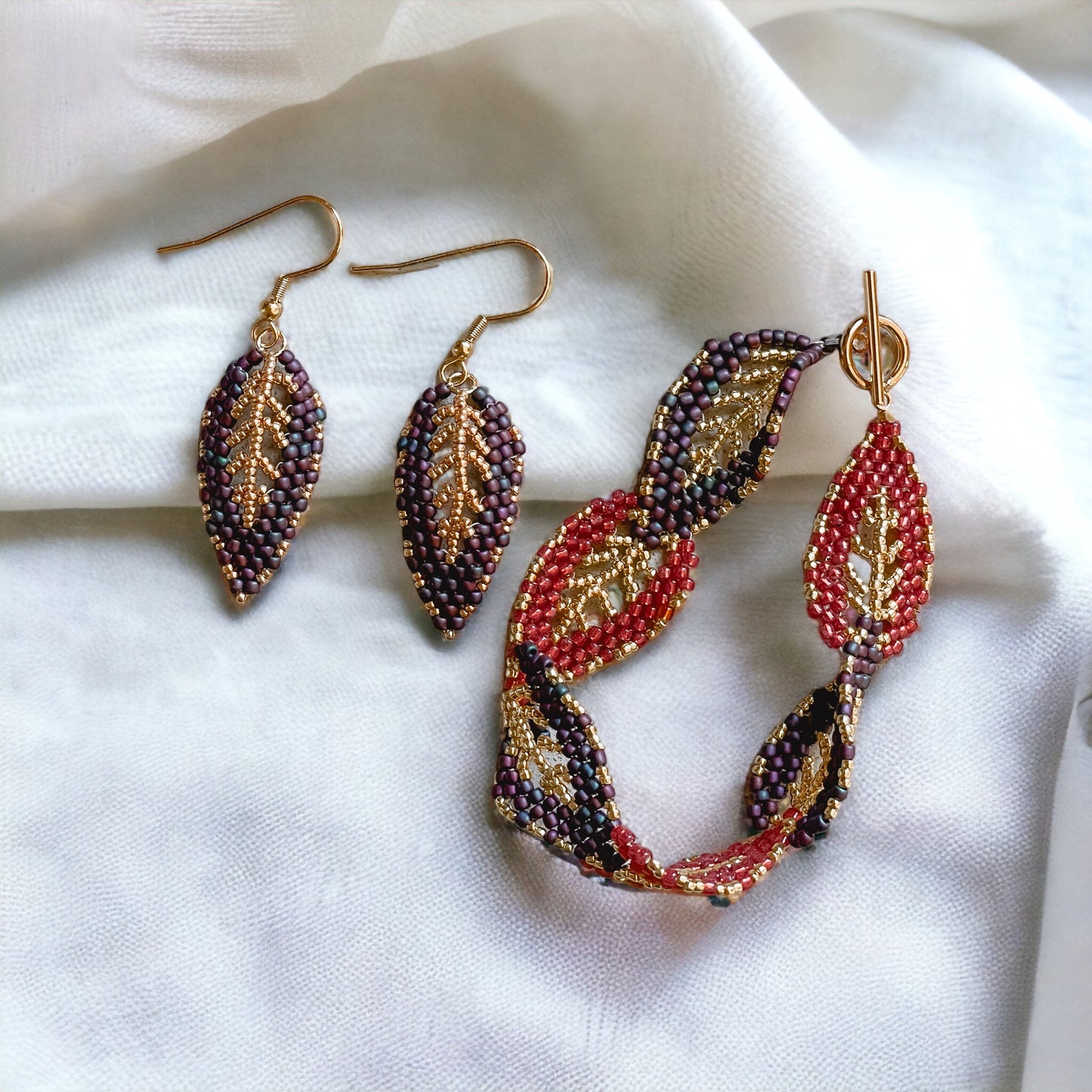 Gilded Leaf Bracelet and Earring Set