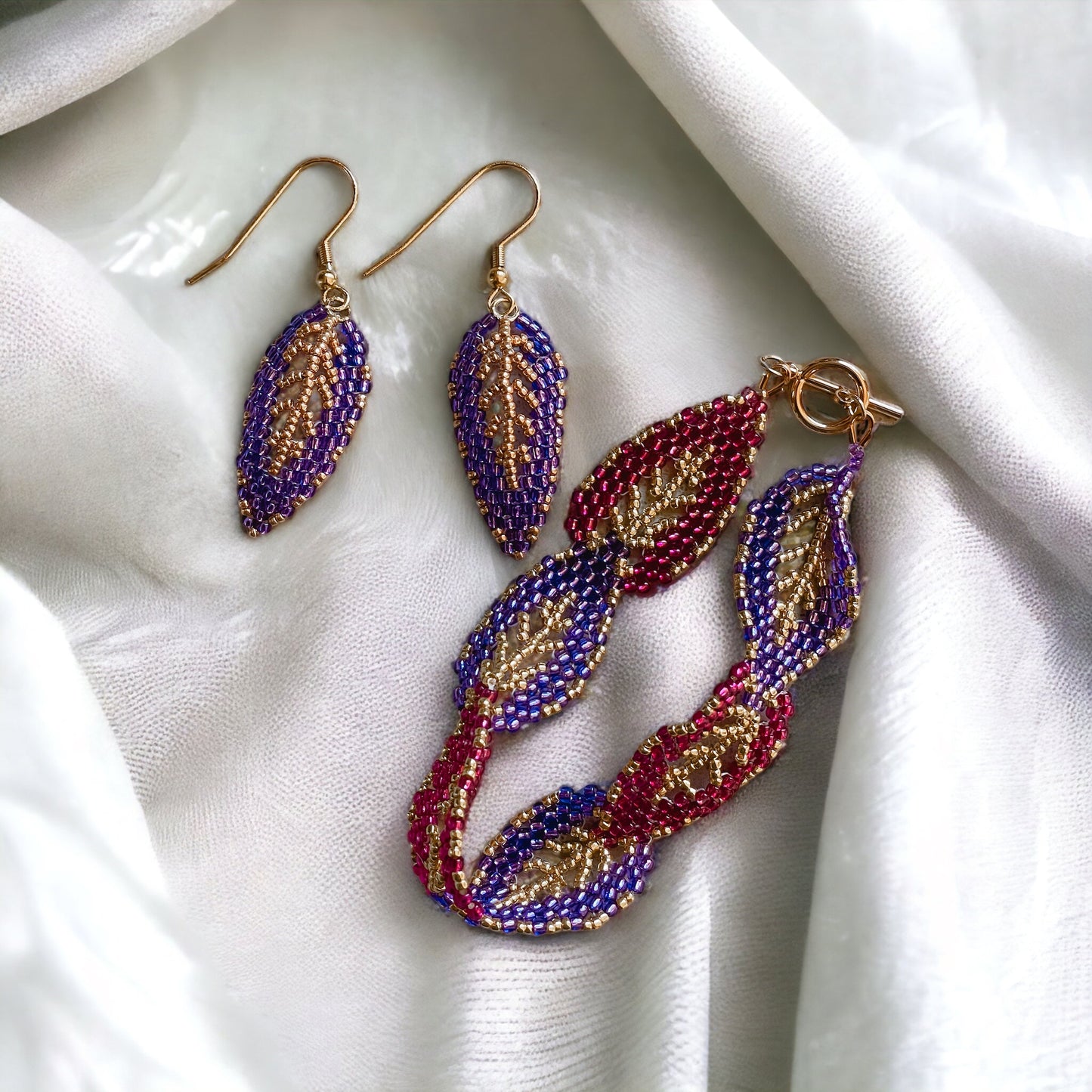 Gilded Leaf Bracelet and Earring Set