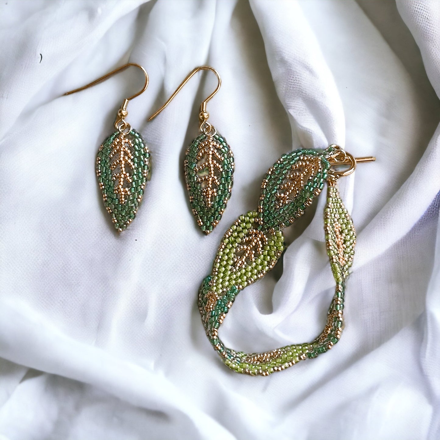 Gilded Leaf Bracelet and Earring Set