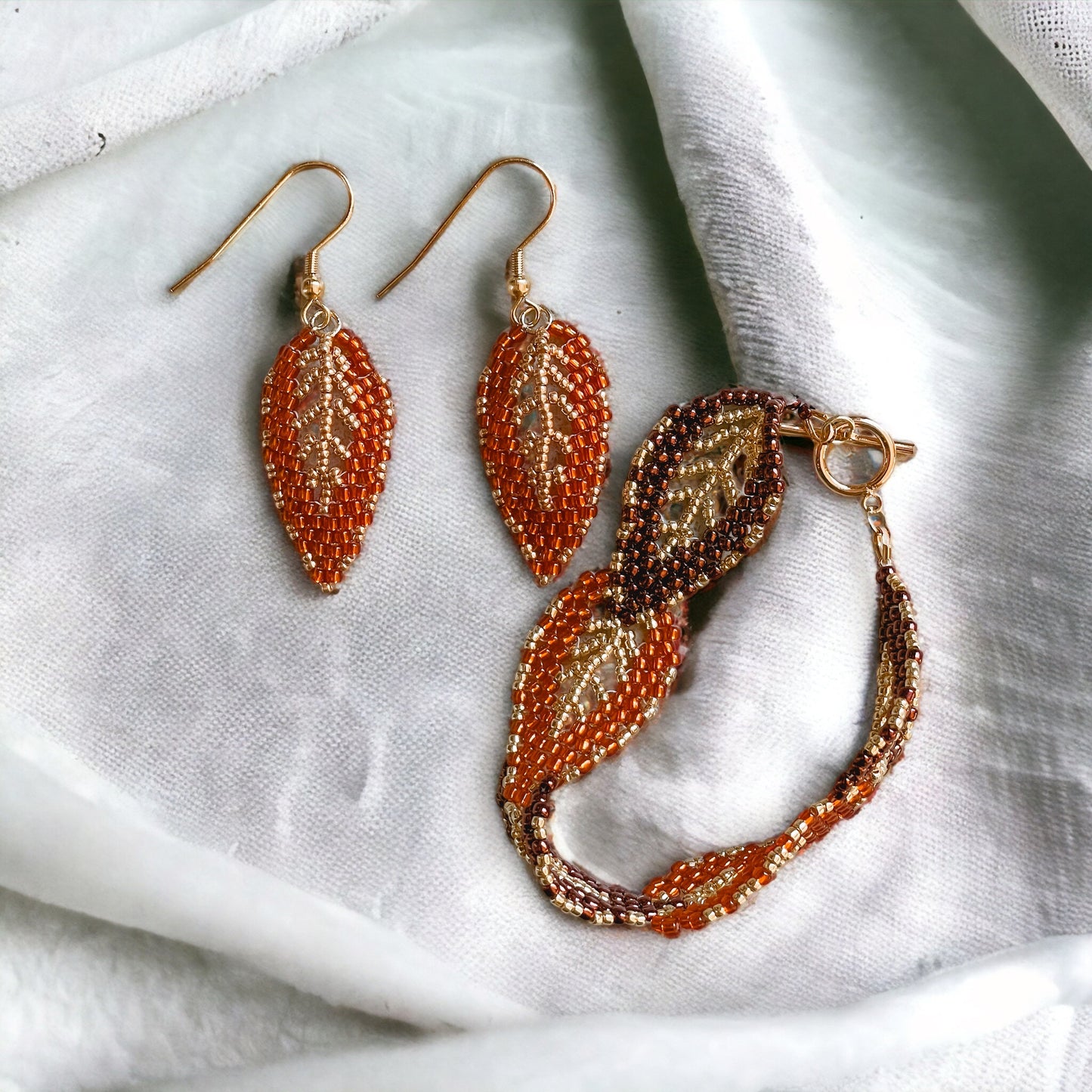 Gilded Leaf Bracelet and Earring Set