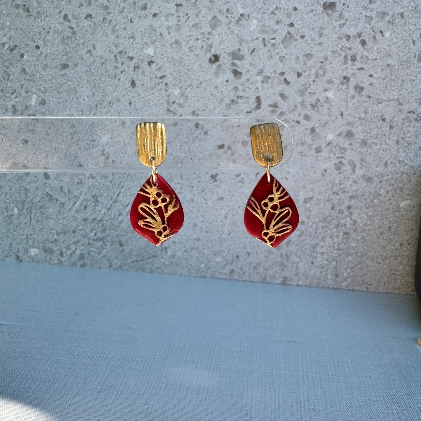 Holly Glow Drops — Handmade Polymer Clay Earrings