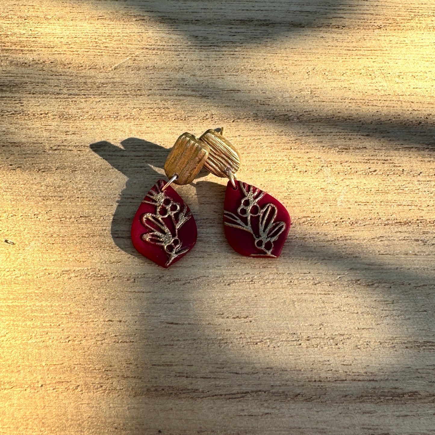 Holly Glow Drops — Handmade Polymer Clay Earrings