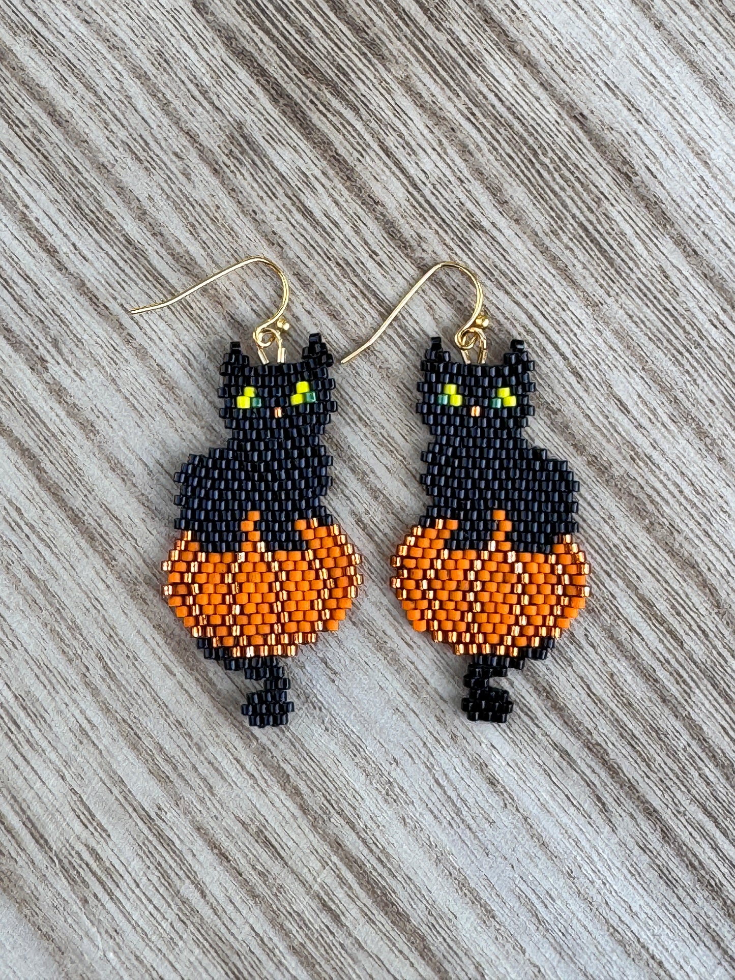 Pumpkin Kitty Beaded Earrings