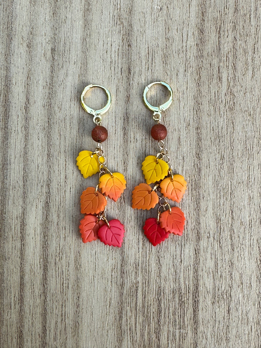 Autumn Drift Dangle Earrings – Fall Leaf Chain Earrings with Gold Huggie Hoops