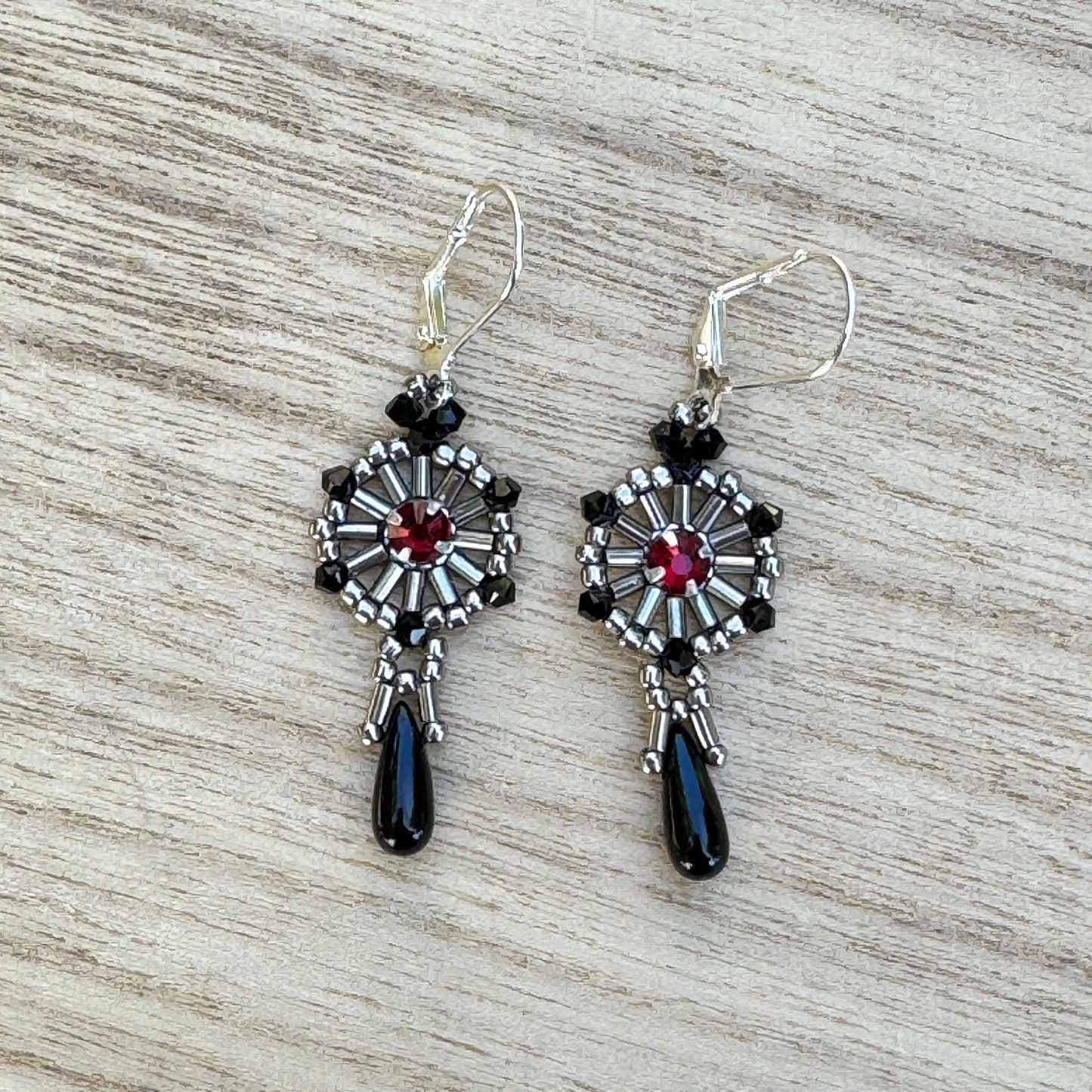 Black Velvet Oath – Victorian Gothic Red Crystal Dangle Earrings