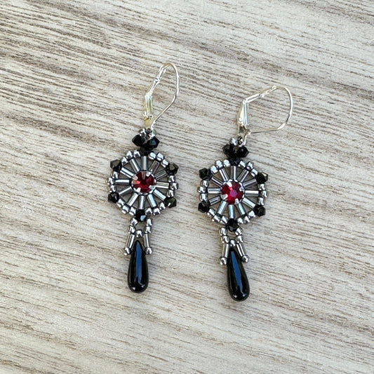 Black Velvet Oath – Victorian Gothic Red Crystal Dangle Earrings