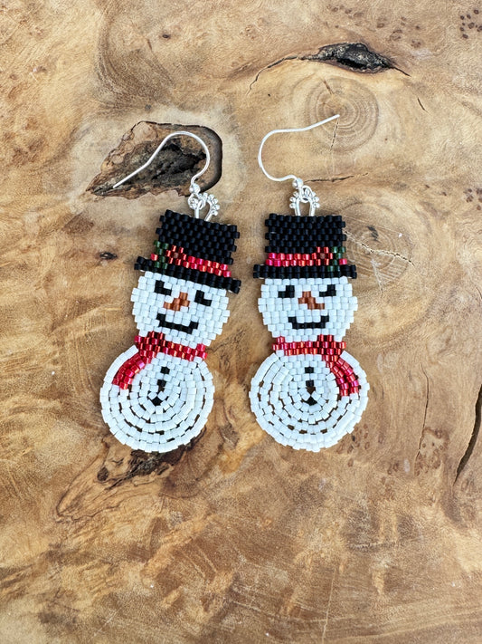 Classic Snowman Fringe Earrings - Winter Statement Jewelry