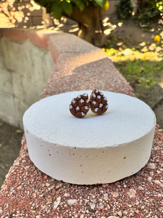 Pinecone Stud Earrings – Snowy Winter Polymer Clay Jewelry