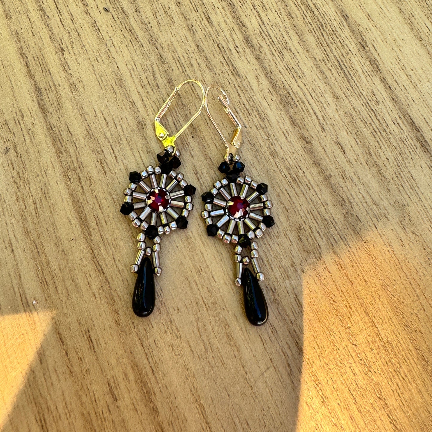 Black Velvet Oath – Victorian Gothic Red Crystal Dangle Earrings