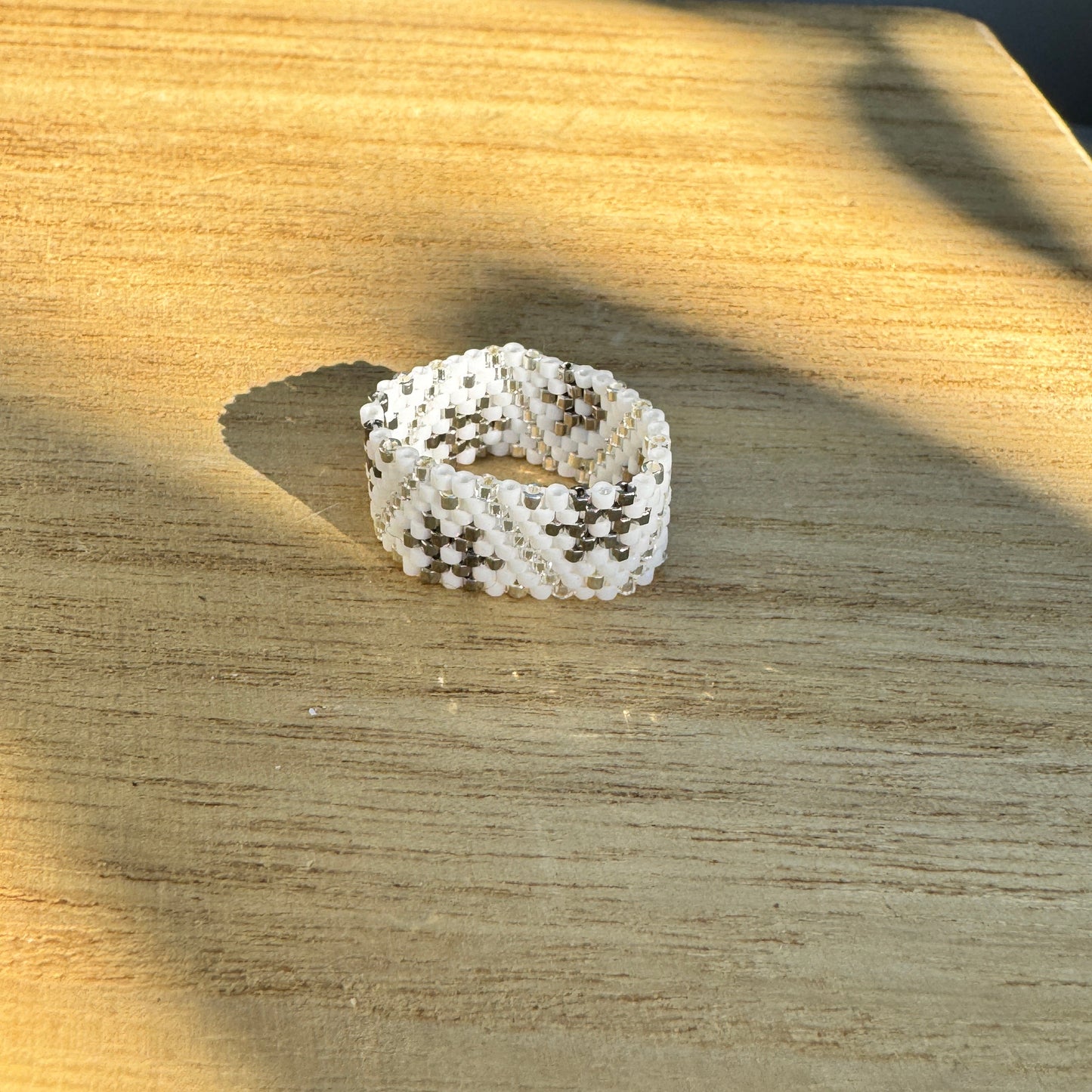 Beaded Snowflake Ring – Handmade Winter Seed Bead Ring