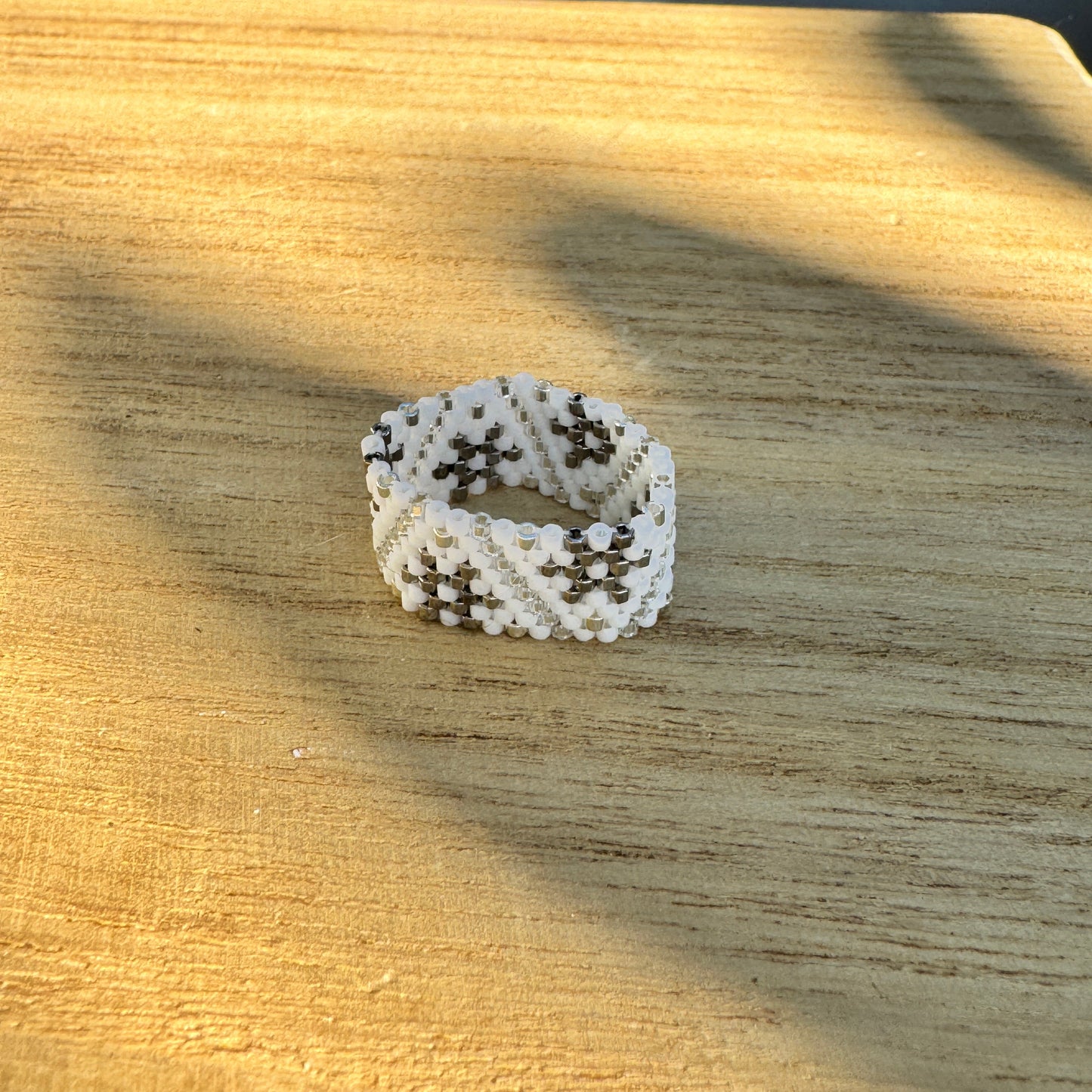 Beaded Snowflake Ring – Handmade Winter Seed Bead Ring