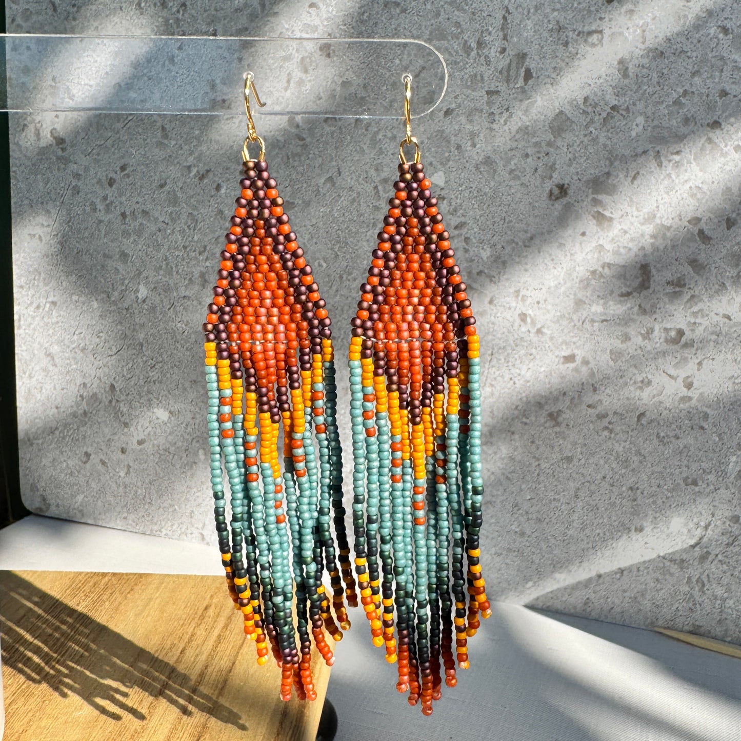 Autumn Beaded Fringe Earrings – Warm Fall Color Statement Dangles