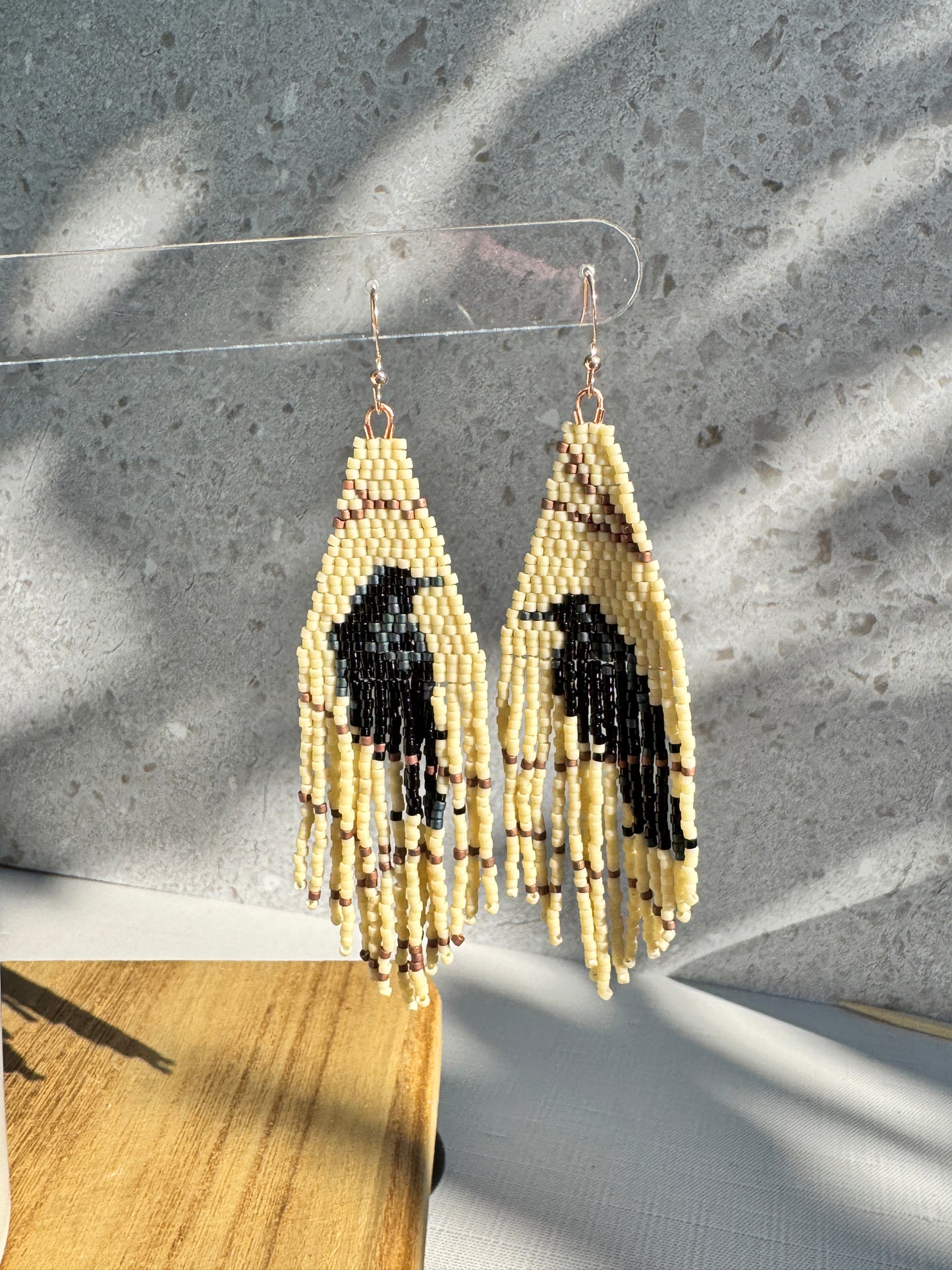 Raven Beaded Fringe Earrings – Gothic Nature Statement Jewelry