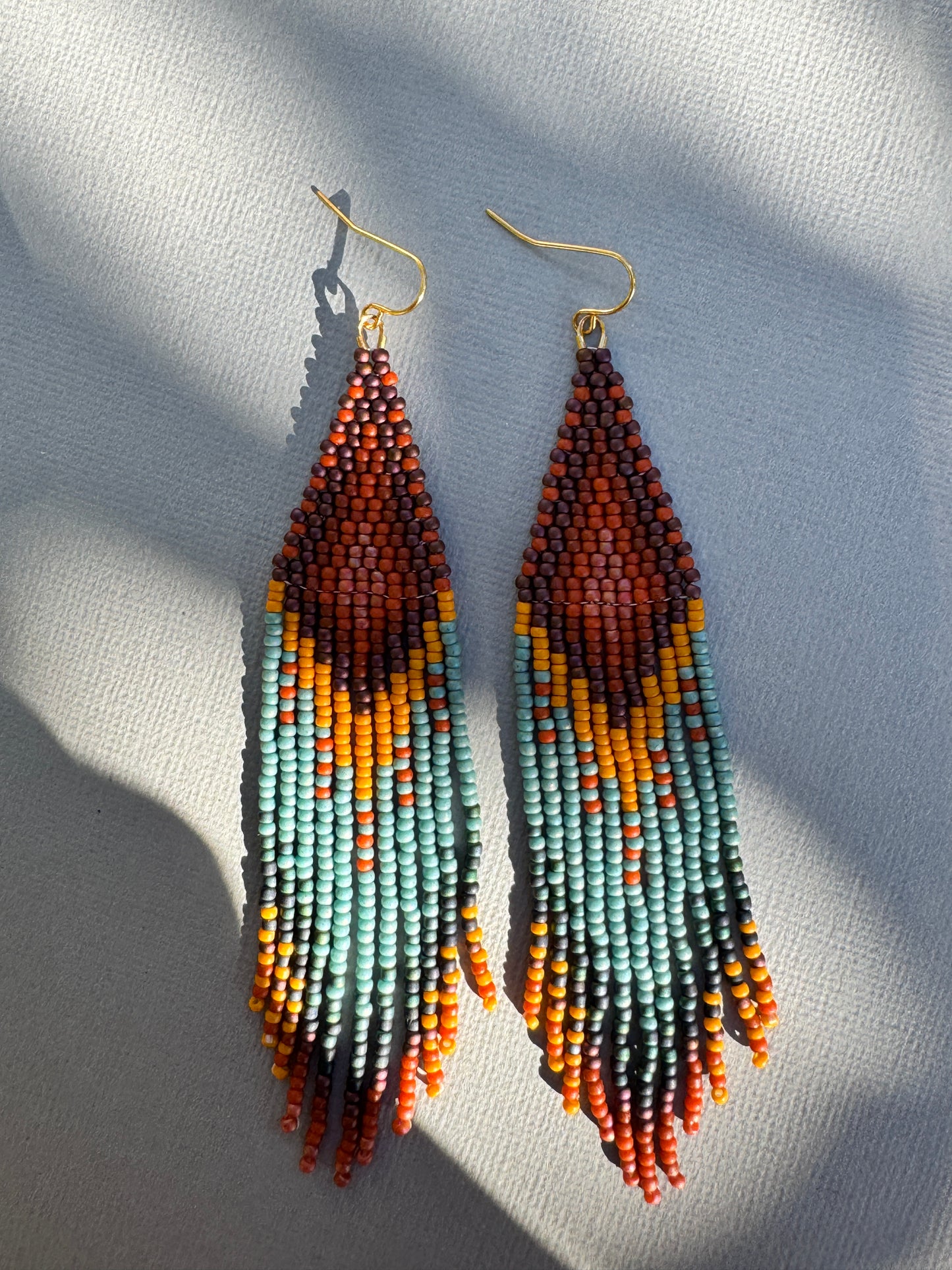 Autumn Beaded Fringe Earrings – Warm Fall Color Statement Dangles