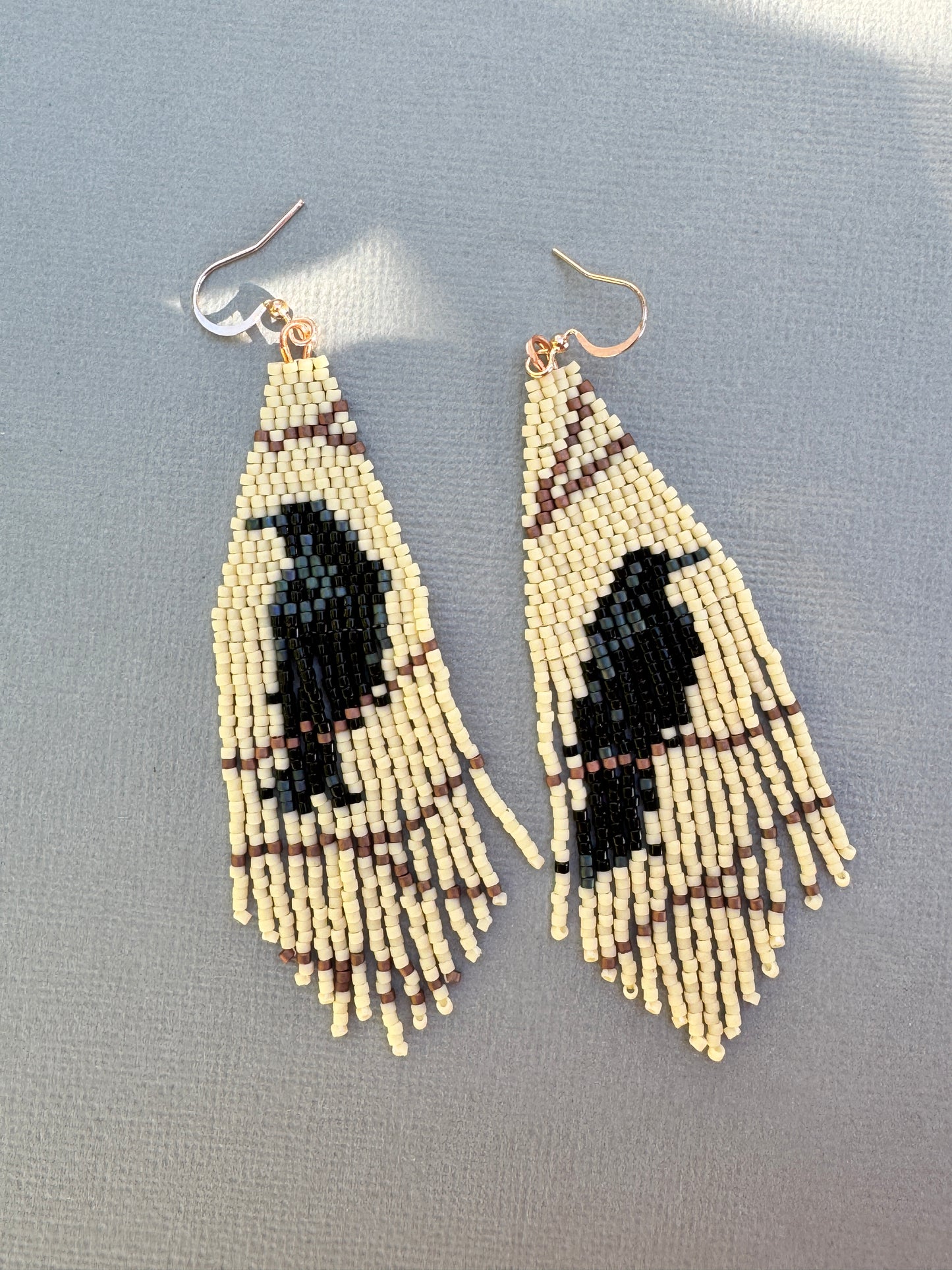 Raven Beaded Fringe Earrings – Gothic Nature Statement Jewelry