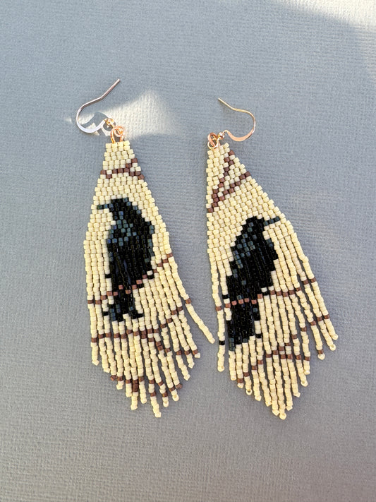 Raven Beaded Fringe Earrings – Gothic Nature Statement Jewelry