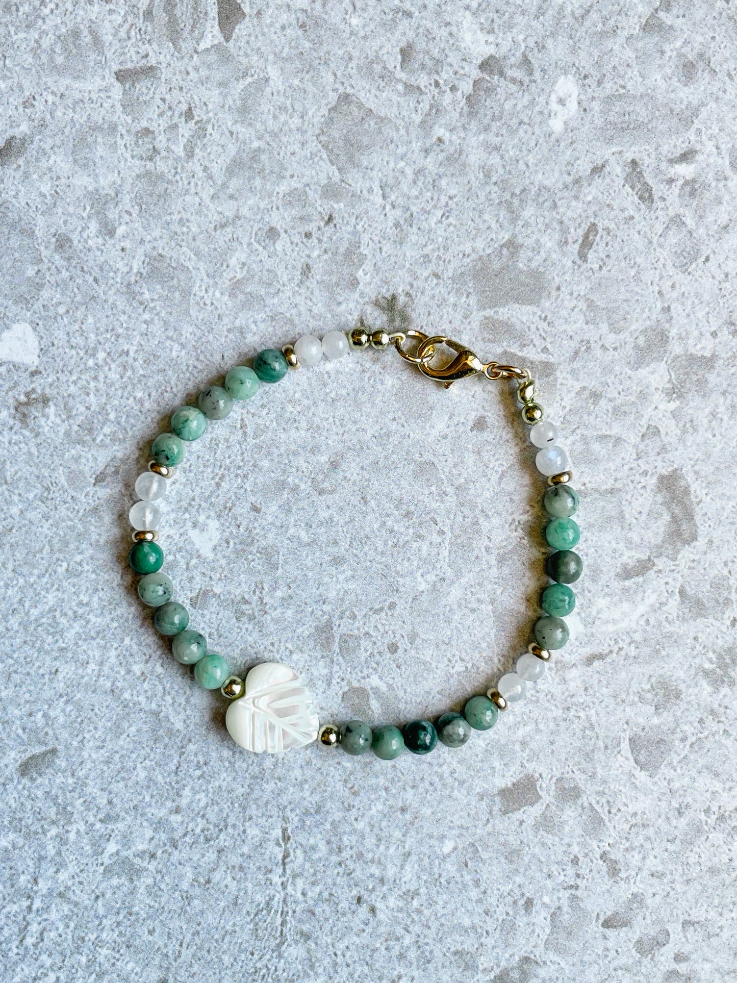 Jade and Moonstone Beaded Bracelet