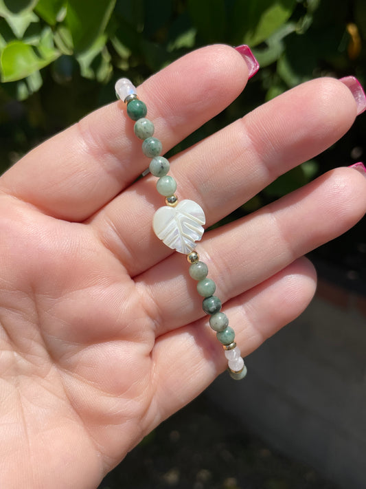 Jade and Moonstone Beaded Bracelet